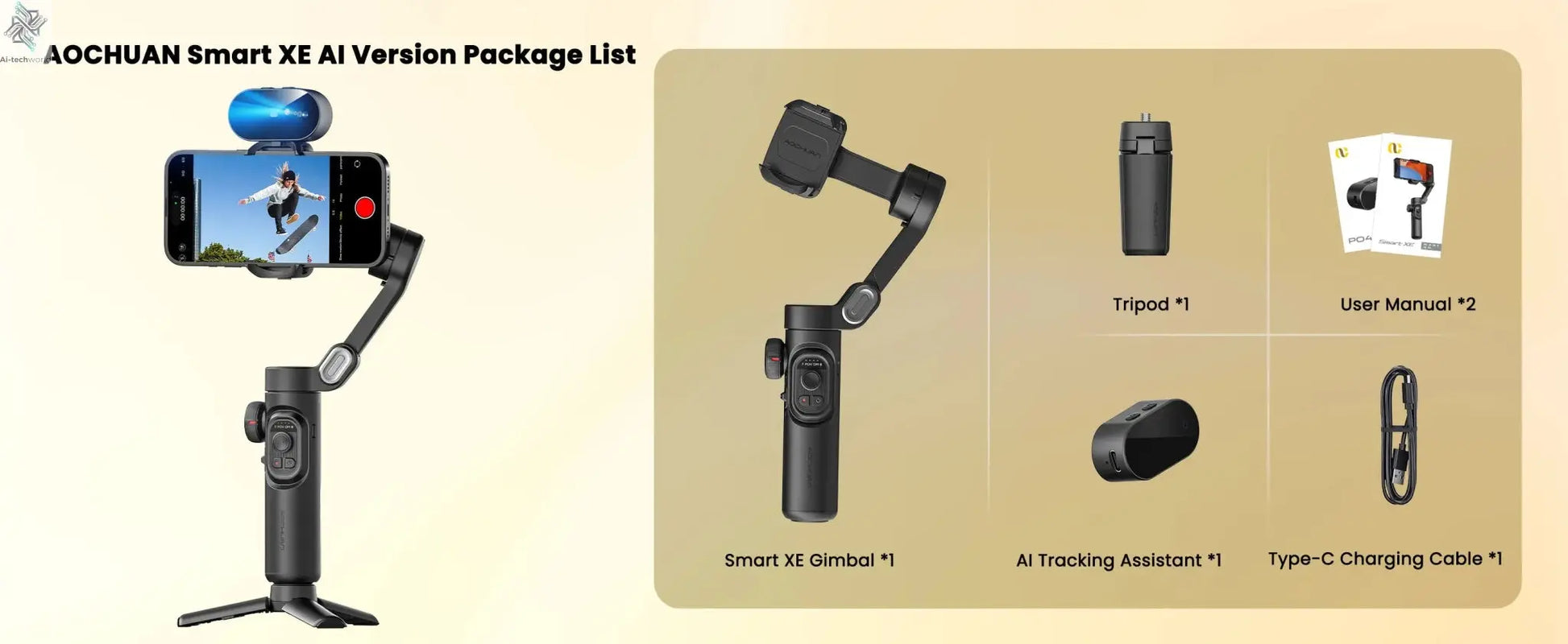 AOCHUAN Smart XE AI Version Gimbal Stabilizer for Smartphone,NO APP AI Tracking gesture control gimbal with TikTok YouTube - Ai - TechWorld