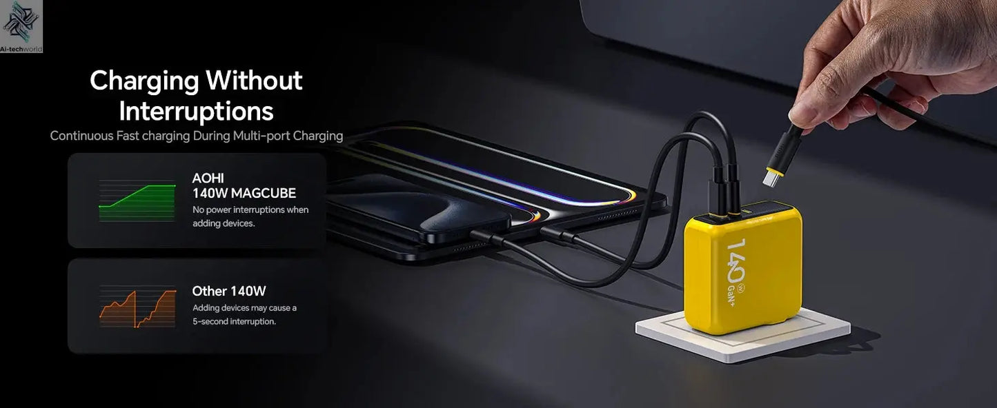AOHI Magcube Pro 140W GaN Charger PD3.1 3-Port USB C Charger For Macbook Pro Laptop Fast Charger For iPhone 16 Xiaomi Tablet Ai-TechWorld 