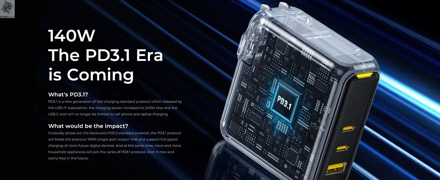 AOHI Magcube Pro 140W GaN Charger PD3.1 3-Port USB C Charger For Macbook Pro Laptop Fast Charger For iPhone 16 Xiaomi Tablet Ai-TechWorld 