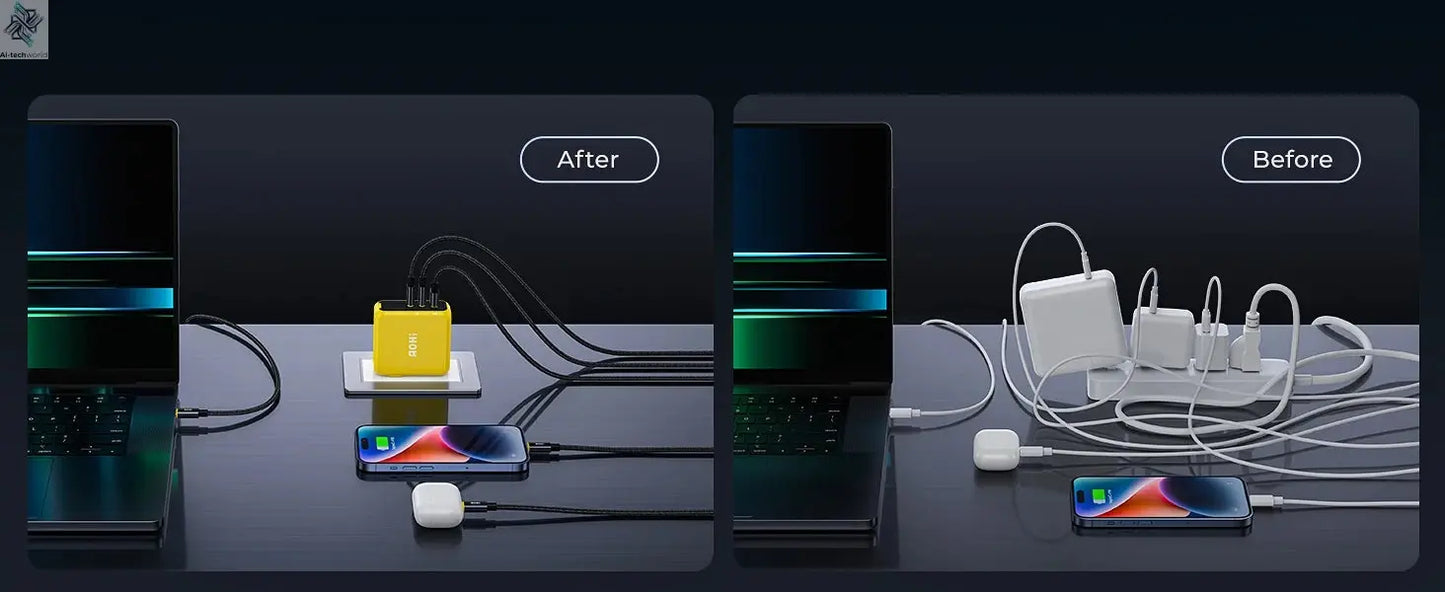 AOHI Magcube Pro 140W GaN Charger PD3.1 3-Port USB C Charger For Macbook Pro Laptop Fast Charger For iPhone 16 Xiaomi Tablet Ai-TechWorld 