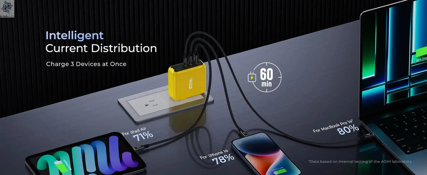 AOHI Magcube Pro 140W GaN Charger PD3.1 3-Port USB C Charger For Macbook Pro Laptop Fast Charger For iPhone 16 Xiaomi Tablet Ai-TechWorld 
