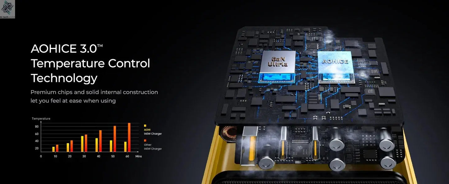 AOHI Magcube Pro 140W GaN Charger PD3.1 3-Port USB C Charger For Macbook Pro Laptop Fast Charger For iPhone 16 Xiaomi Tablet Ai-TechWorld 