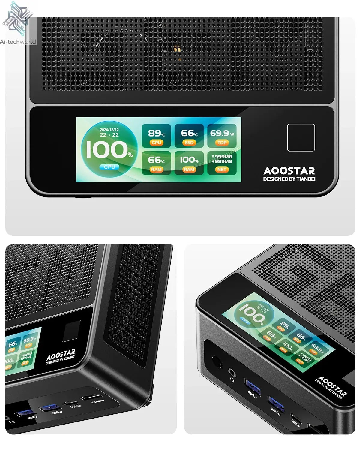 AOOSTAR GEM12+ Mini PC AMD Ryzen 7 PRO 8845HS 5.1GHz 32GB DDR5 1TB SSD Radeon 780M WiFi6 BT5.2 USB4 HDMI2.1 Mini PC Windows 11 Ai-TechWorld 