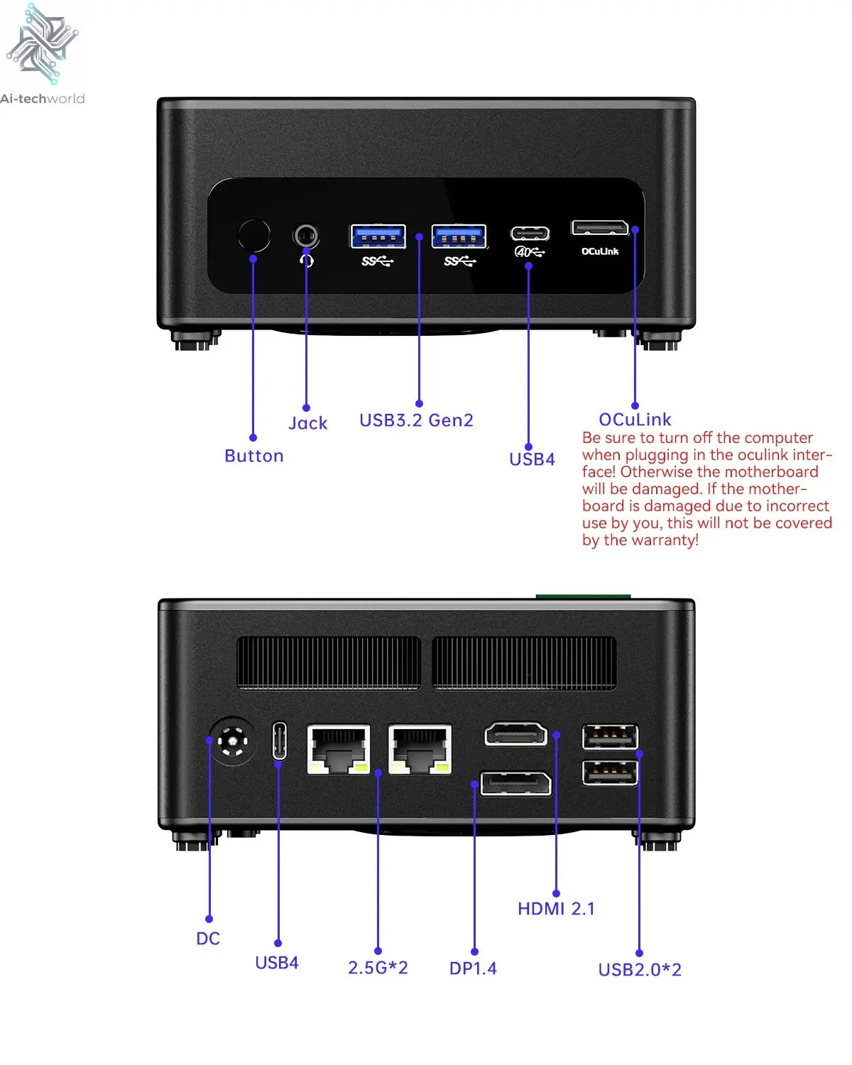AOOSTAR GEM12+ Mini PC AMD Ryzen 7 PRO 8845HS 5.1GHz 32GB DDR5 1TB SSD Radeon 780M WiFi6 BT5.2 USB4 HDMI2.1 Mini PC Windows 11 Ai-TechWorld 