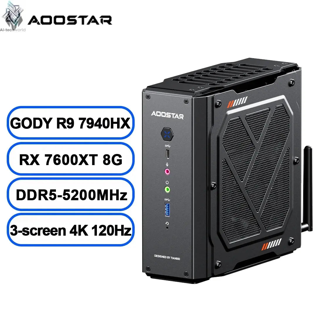 AOOSTAR GODY Mini PC AMD Ryzen 9 7940HX CPU+AMD Radeon RX 7600XT WiFi 7 Graphics High Performance Gaming Desktop Computer Ai-TechWorld 
