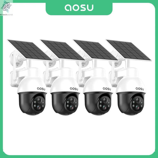 AOSU 3MP PTZ 4/8/12pcs Solar Camera 5000mAh Battery Wireless 2.4Ghz WIFI Camera PIR AI Detection 2 - Way Audio Outdoor CCTV Camera - Ai - TechWorld