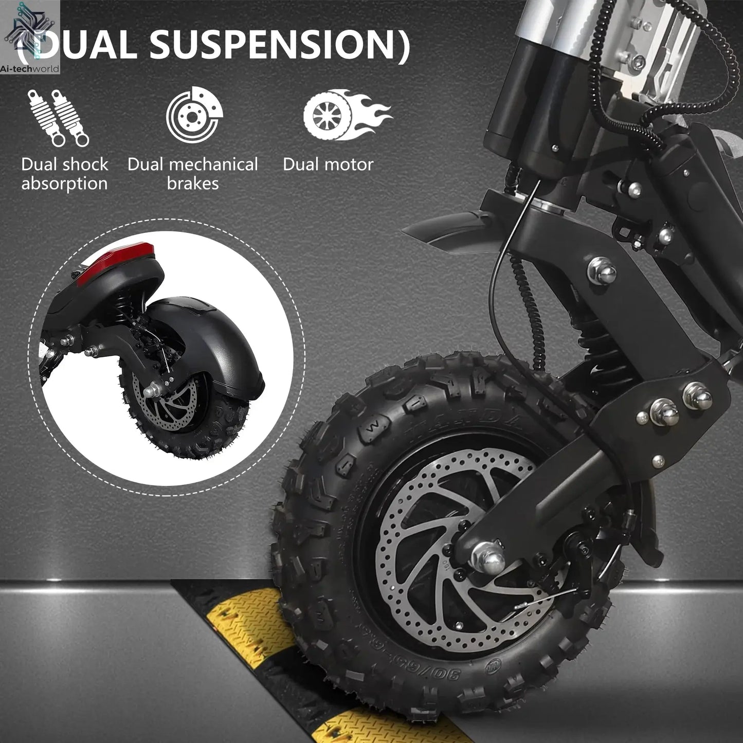 AOVOPRO G63 Electric Scooter 11 inch Off road 2400W Foldable 28mph Max Speed 60-75KM Max Range Electric Scooter for Adult Ai-TechWorld 