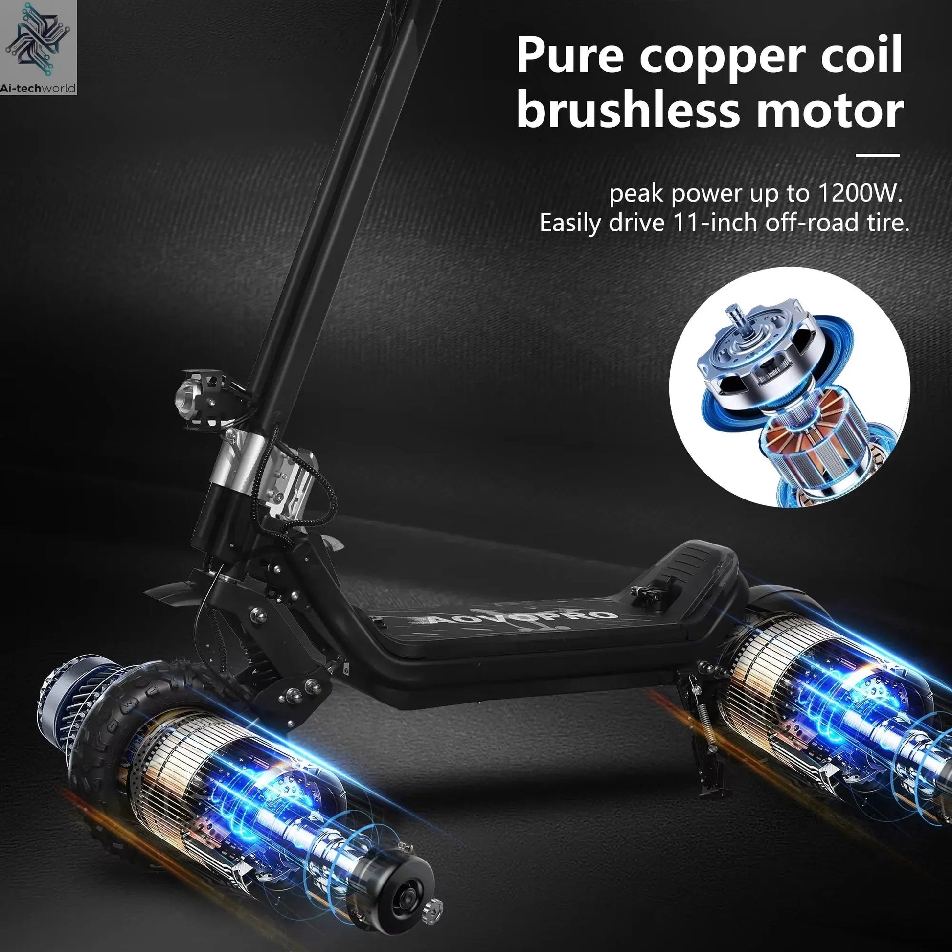 AOVOPRO G63 Electric Scooter 11 inch Off road 2400W Foldable 28mph Max Speed 60-75KM Max Range Electric Scooter for Adult Ai-TechWorld 