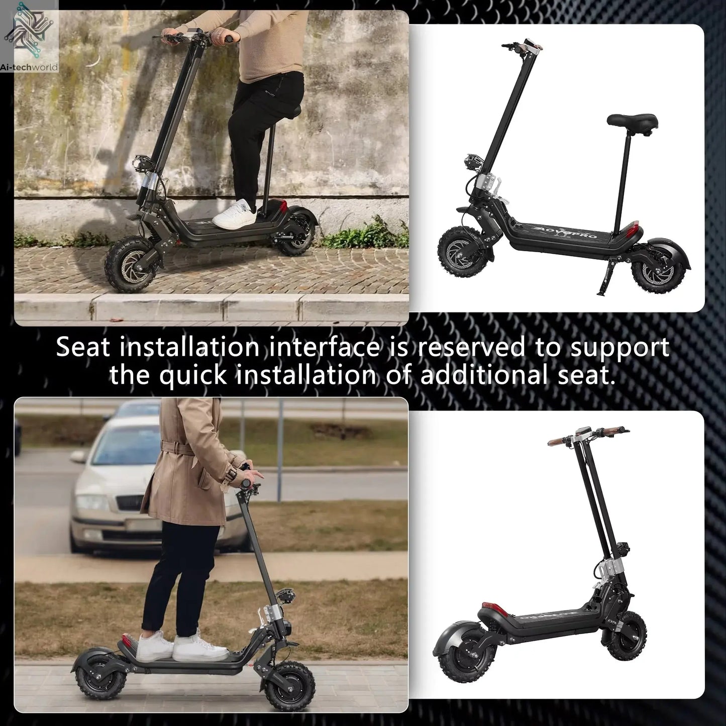 AOVOPRO G63 Electric Scooter 11 inch Off road 2400W Foldable 28mph Max Speed 60-75KM Max Range Electric Scooter for Adult Ai-TechWorld 