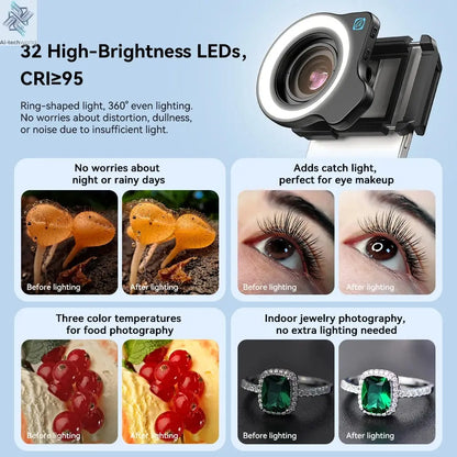 APEXEL 10-20X Zoom Macro Lens HD Micro Phone Camera Lenses with LED Fill Light for iPhone Samsung all Smartphones Eyelash Macro Ai-TechWorld 