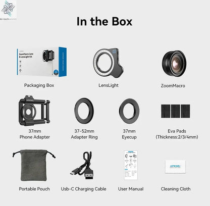 APEXEL 10-20X Zoom Macro Lens HD Micro Phone Camera Lenses with LED Fill Light for iPhone Samsung all Smartphones Eyelash Macro Ai-TechWorld 