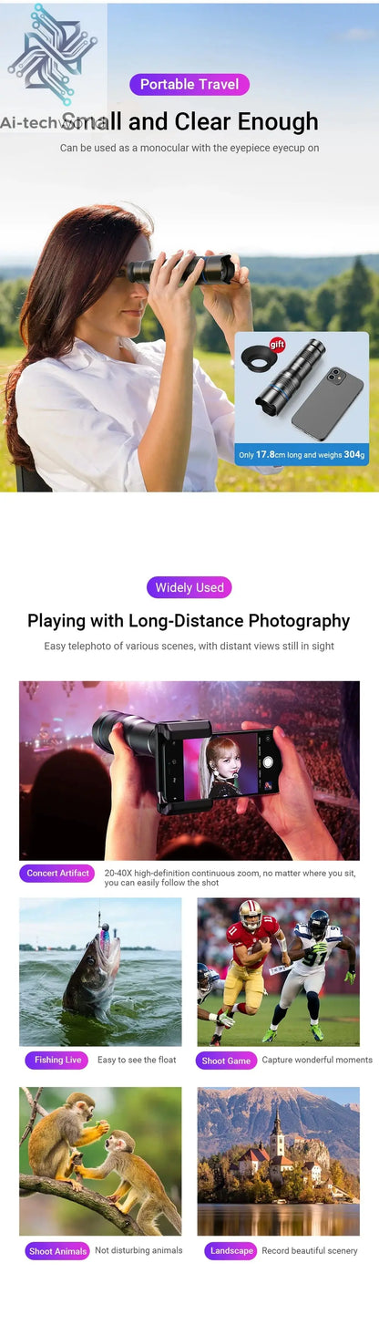 APEXEL HD Metal 20-40x Zoom Telescope Lens for Smartphones Ai-TechWorld 