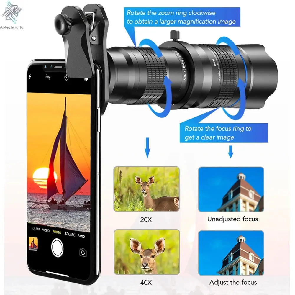 APEXEL Optional HD 20x-40x Zoom Telescope Telephoto Lens Camera Mobile Lens + Selfie Tripod for Samsung iPhone All Smartphones Ai-TechWorld 