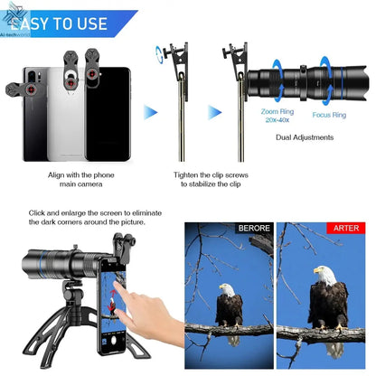 APEXEL Optional HD 20x-40x Zoom Telescope Telephoto Lens Camera Mobile Lens + Selfie Tripod for Samsung iPhone All Smartphones Ai-TechWorld 