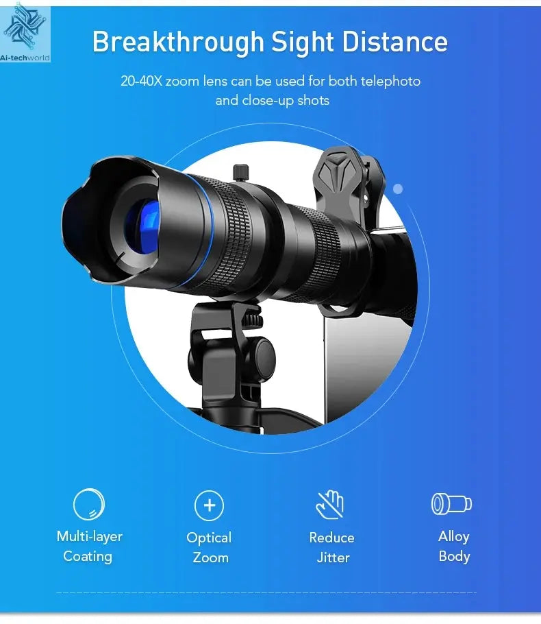 APEXEL Optional HD 20x-40x Zoom Telescope Telephoto Lens Camera Mobile Lens + Selfie Tripod for Samsung iPhone All Smartphones Ai-TechWorld 