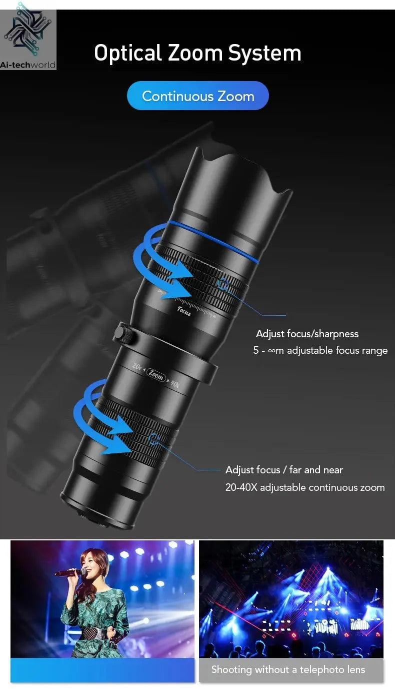 APEXEL Optional HD 20x-40x Zoom Telescope Telephoto Lens Camera Mobile Lens + Selfie Tripod for Samsung iPhone All Smartphones Ai-TechWorld 