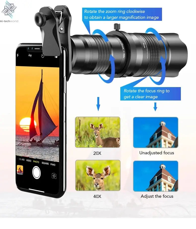 APEXEL Optional HD 20x-40x Zoom Telescope Telephoto Lens Camera Mobile Lens + Selfie Tripod for Samsung iPhone All Smartphones Ai-TechWorld 