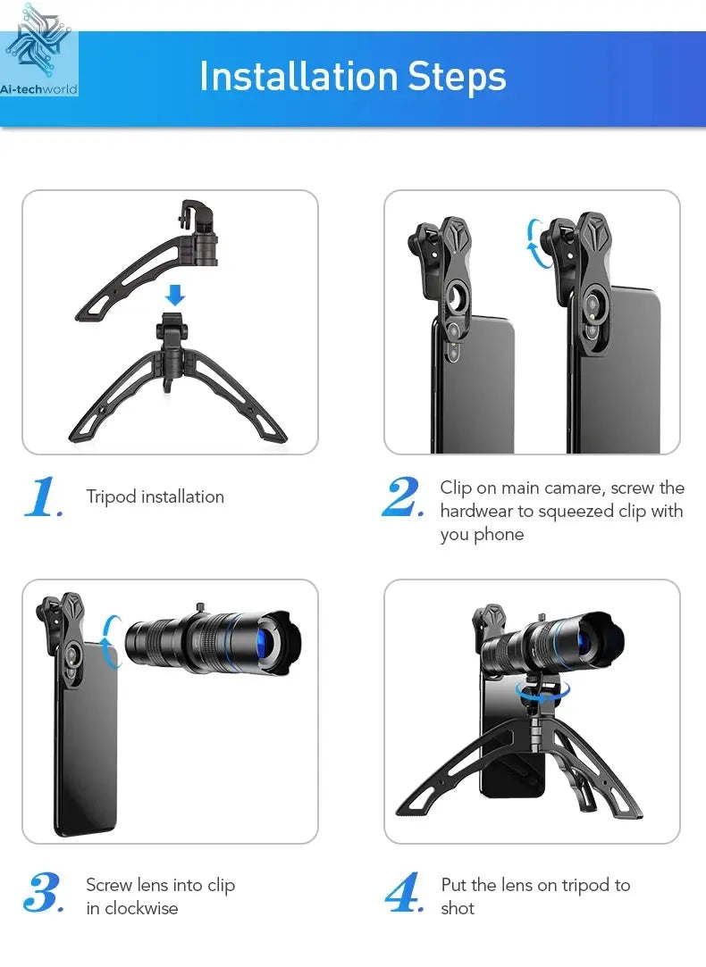 APEXEL Optional HD 20x-40x Zoom Telescope Telephoto Lens Camera Mobile Lens + Selfie Tripod for Samsung iPhone All Smartphones Ai-TechWorld 