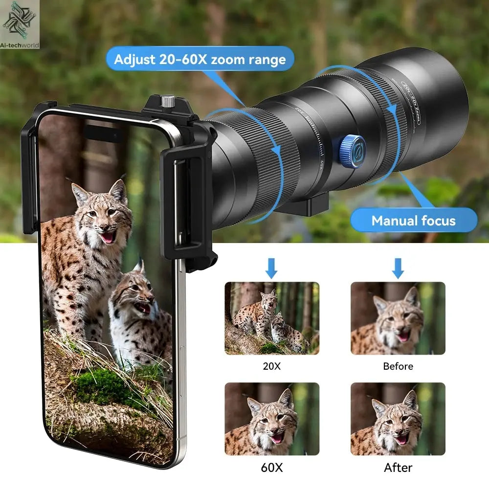 APEXEL Zoom Lens 20x-60x Telephoto Telescope Lenses Universal High Power Tele for Bird-watching Camping iPhone Android Phones Ai-TechWorld 