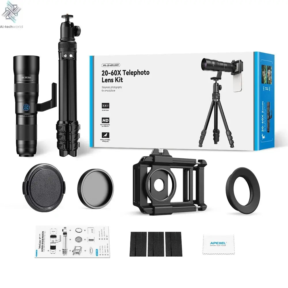 APEXEL Zoom Lens 20x-60x Telephoto Telescope Lenses Universal High Power Tele for Bird-watching Camping iPhone Android Phones Ai-TechWorld 