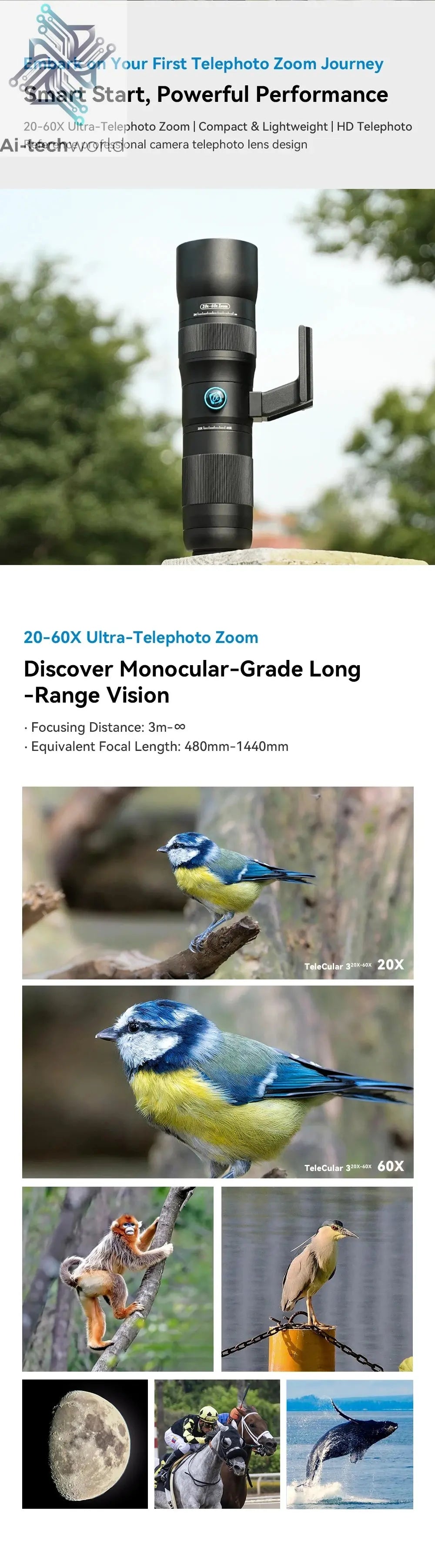 APEXEL Zoom Lens 20x-60x Telephoto Telescope Lenses Universal High Power Tele for Bird-watching Camping iPhone Android Phones Ai-TechWorld 