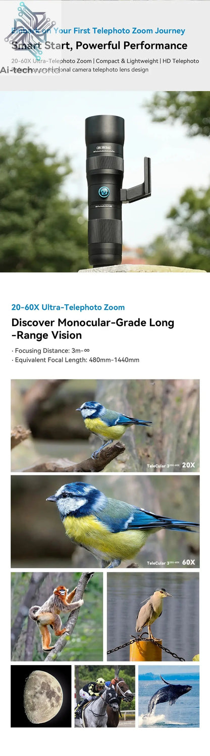 APEXEL Zoom Lens 20x-60x Telephoto Telescope Lenses Universal High Power Tele for Bird-watching Camping iPhone Android Phones Ai-TechWorld 