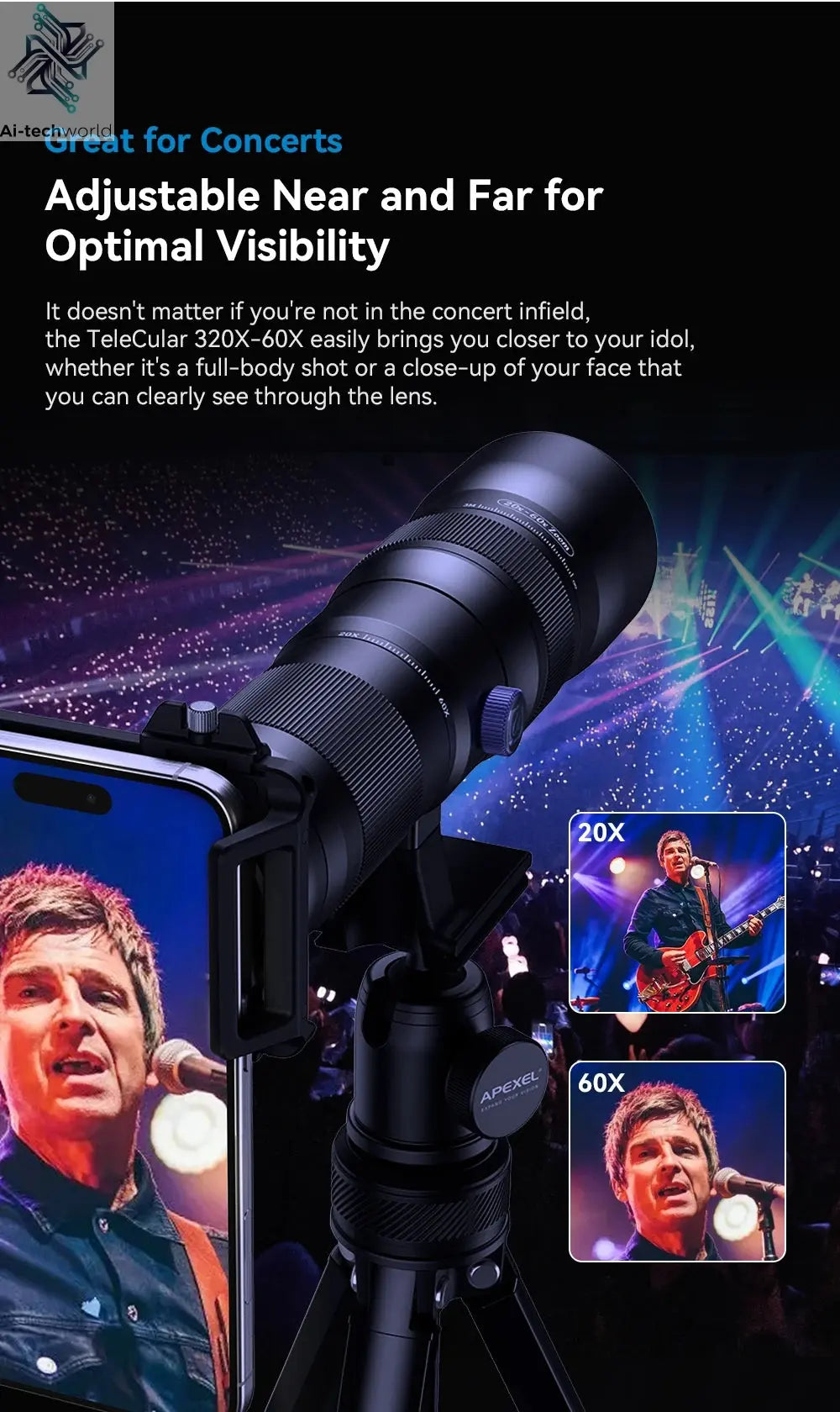 APEXEL Zoom Lens 20x-60x Telephoto Telescope Lenses Universal High Power Tele for Bird-watching Camping iPhone Android Phones Ai-TechWorld 