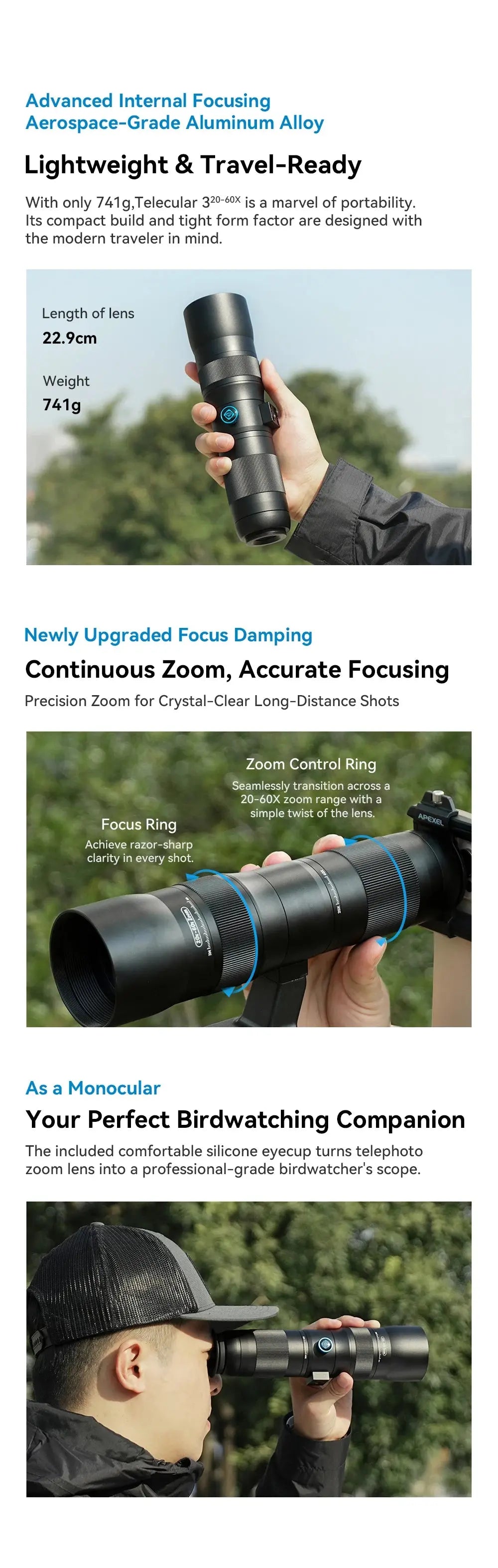 APEXEL Zoom Lens 20x-60x Telephoto Telescope Lenses Universal High Power Tele for Bird-watching Camping iPhone Android Phones Ai-TechWorld 