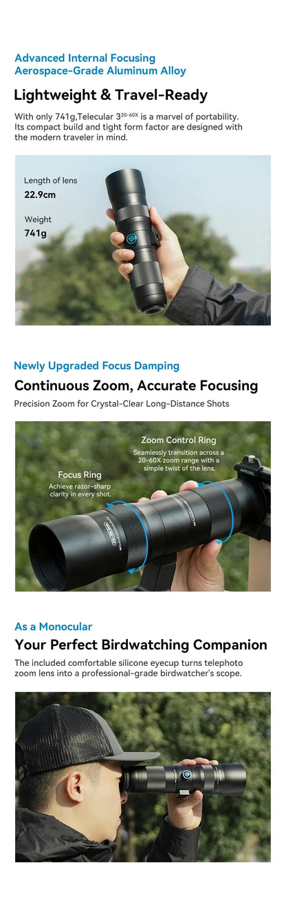 APEXEL Zoom Lens 20x-60x Telephoto Telescope Lenses Universal High Power Tele for Bird-watching Camping iPhone Android Phones Ai-TechWorld 