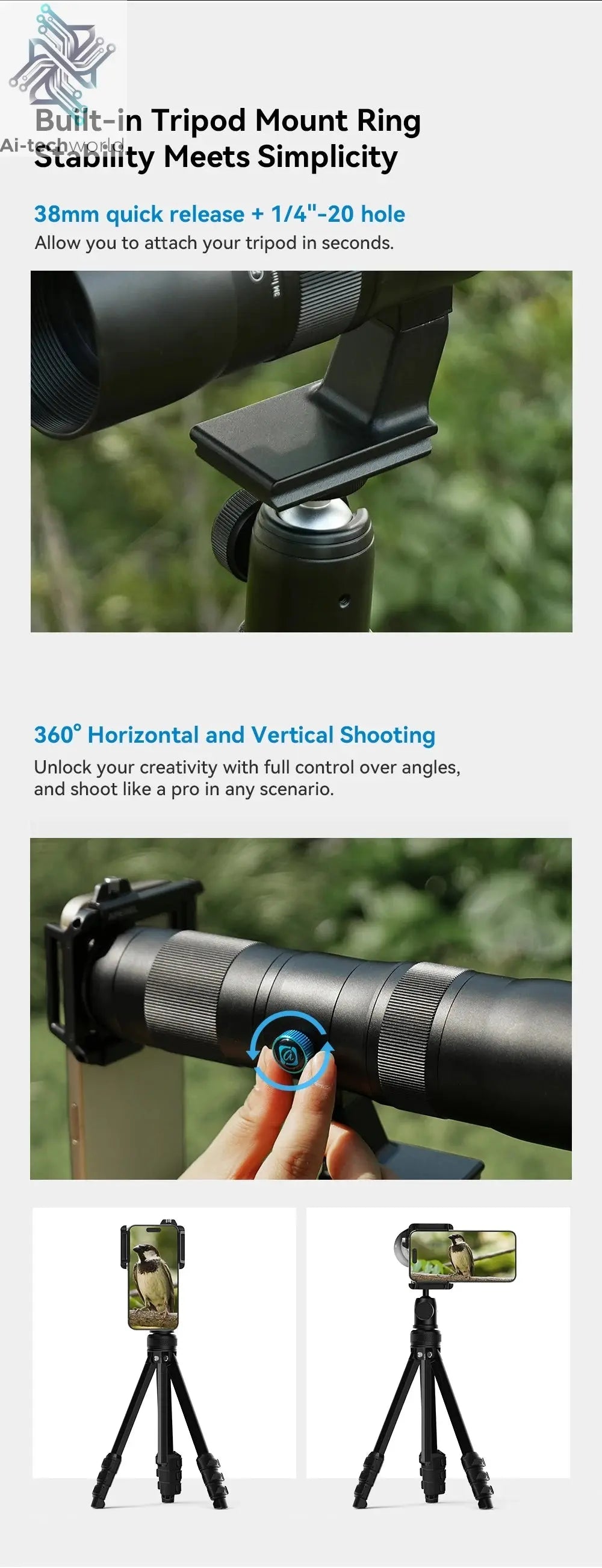 APEXEL Zoom Lens 20x-60x Telephoto Telescope Lenses Universal High Power Tele for Bird-watching Camping iPhone Android Phones Ai-TechWorld 