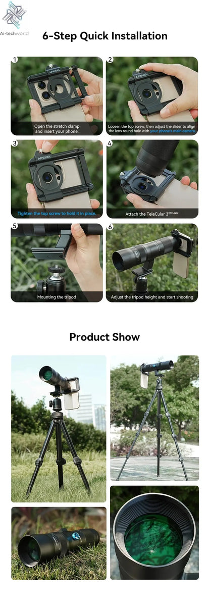 APEXEL Zoom Lens 20x-60x Telephoto Telescope Lenses Universal High Power Tele for Bird-watching Camping iPhone Android Phones Ai-TechWorld 