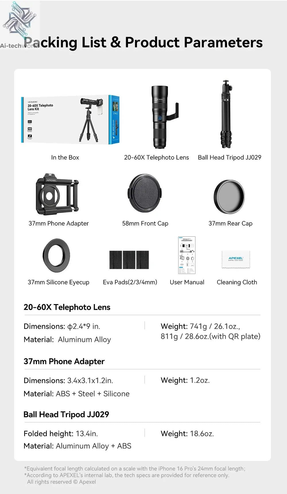 APEXEL Zoom Lens 20x-60x Telephoto Telescope Lenses Universal High Power Tele for Bird-watching Camping iPhone Android Phones Ai-TechWorld 