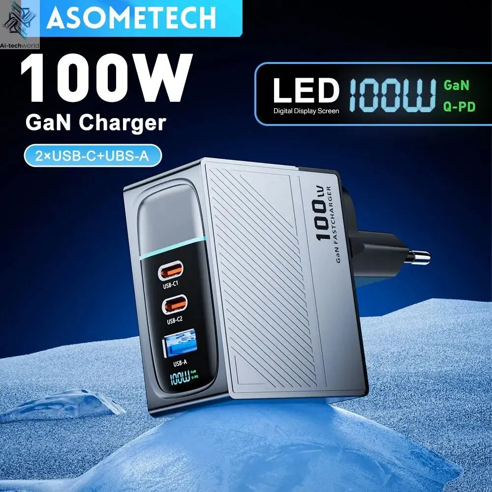 ASOMETECH 100W GaN Charger QC4.0 PD 67W 65W PPS Display Ai-TechWorld 