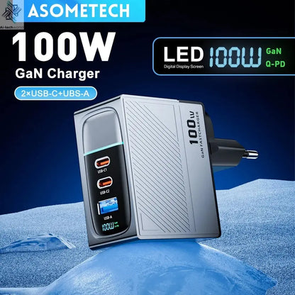 ASOMETECH 100W GaN Charger QC4.0 PD 67W 65W PPS Display Ai-TechWorld 