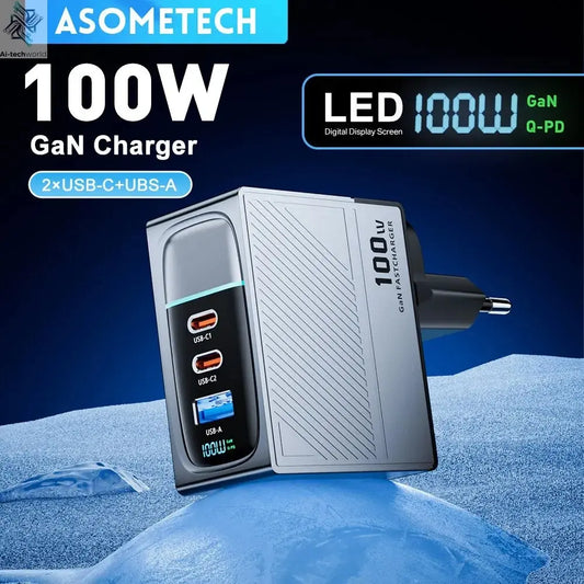 ASOMETECH 100W GaN Charger QC4.0 PD 67W 65W PPS Display Ai-TechWorld 