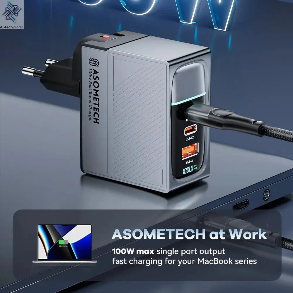 ASOMETECH 100W GaN Charger QC4.0 PD 67W 65W PPS Display Ai-TechWorld 