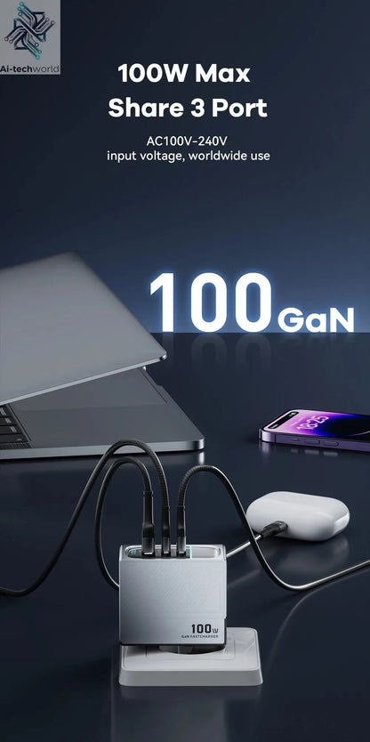 ASOMETECH 100W GaN Charger QC4.0 PD 67W 65W PPS Display Ai-TechWorld 