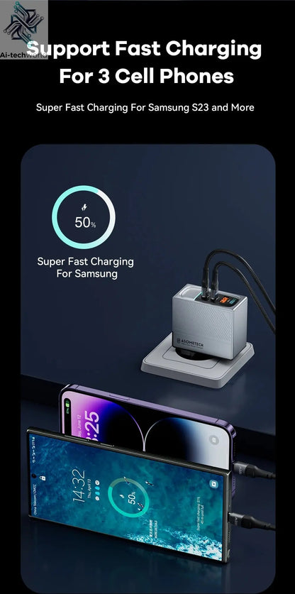 ASOMETECH 100W GaN Charger QC4.0 PD 67W 65W PPS Display Ai-TechWorld 