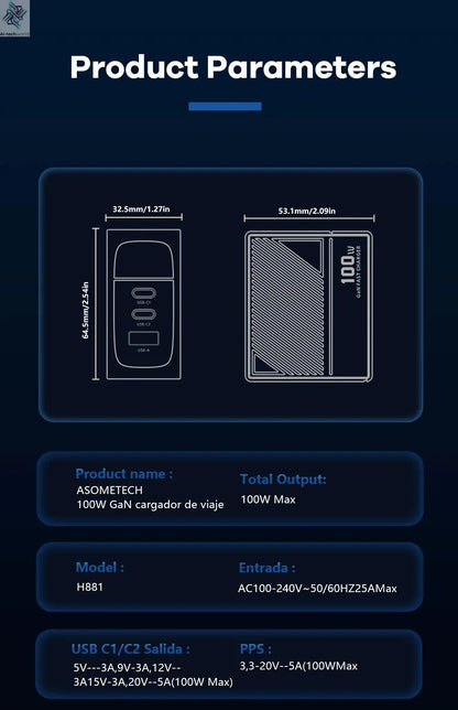 ASOMETECH 100W GaN Charger QC4.0 PD 67W 65W PPS Display Ai-TechWorld 