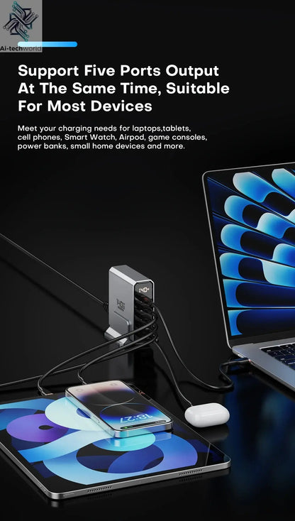 ASOMETECH 140W GaN USB Type C Fast Charger Multiple Ports QC4.0 PD Quick Charger For Macbook Laptop Tablet iPhone 14 Samsung S23 Ai-TechWorld 