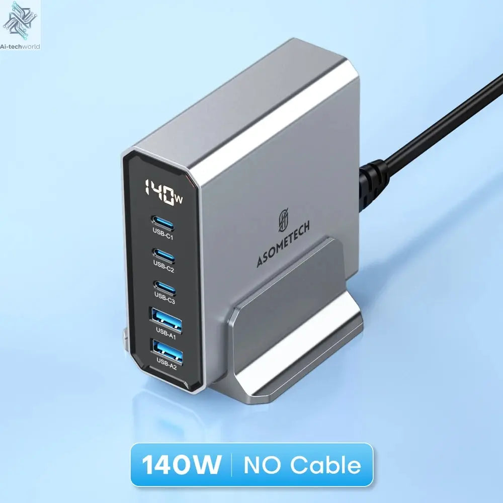 ASOMETECH 140W GaN USB Type C Fast Charger Multiple Ports QC4.0 PD Quick Charger For Macbook Laptop Tablet iPhone 14 Samsung S23 Ai-TechWorld 