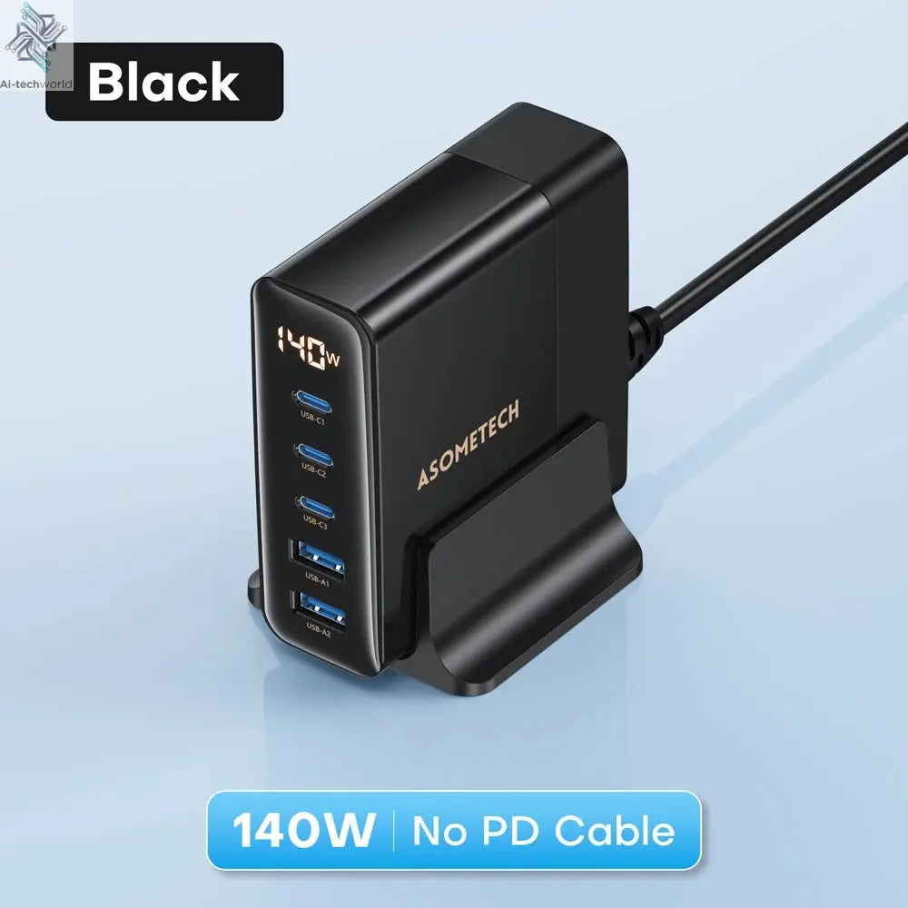 ASOMETECH 140W GaN USB Type C Fast Charger Multiple Ports QC4.0 PD Quick Charger For Macbook Laptop Tablet iPhone 14 Samsung S23 Ai-TechWorld 