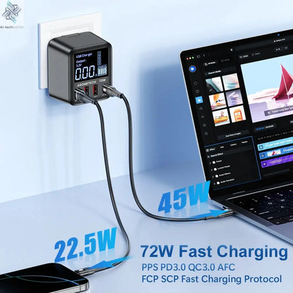ASOMETECH 72W GaN USB Charger 4 Port With LED Display Ai-TechWorld 