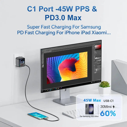 ASOMETECH 72W GaN USB Charger 4 Port With LED Display Ai-TechWorld 