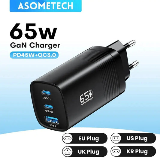 ASOMETECH GaN USB Type C Charger 65W 45W PPS PD QC4.0 Quick Charger For Macbook Laptop IPAD Tablet iPhone 16 Samsung S23 Ultra Ai-TechWorld 