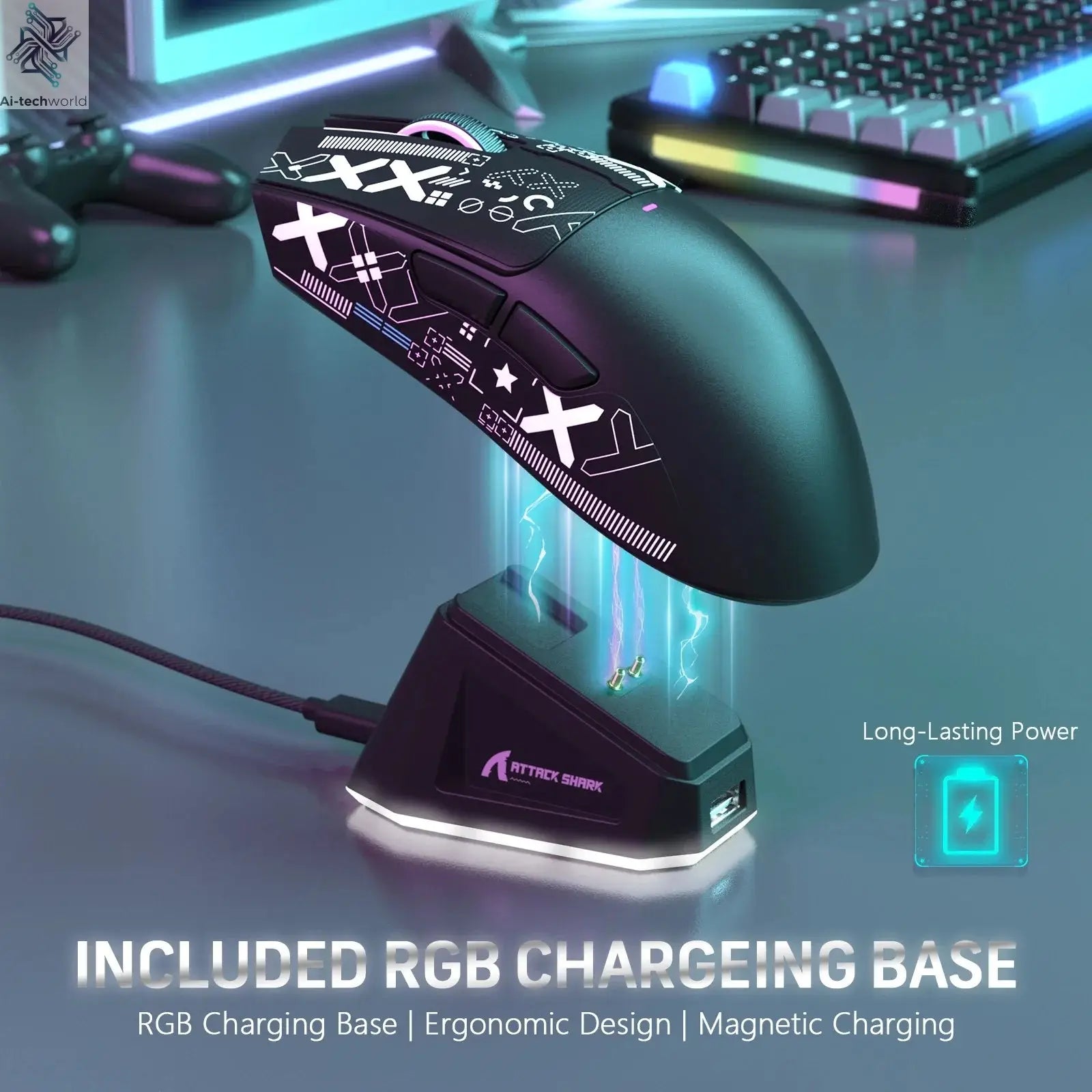 ATTACK SHARK X11 PixArt PAW3311 Three Mode Wireless Gamer Mouse Charging Dock Gaming Sensor, BT/2.4G Wireless Mouse Ai-TechWorld 