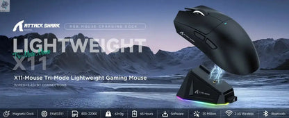 ATTACK SHARK X11 PixArt PAW3311 Three Mode Wireless Gamer Mouse Charging Dock Gaming Sensor, BT/2.4G Wireless Mouse Ai-TechWorld 