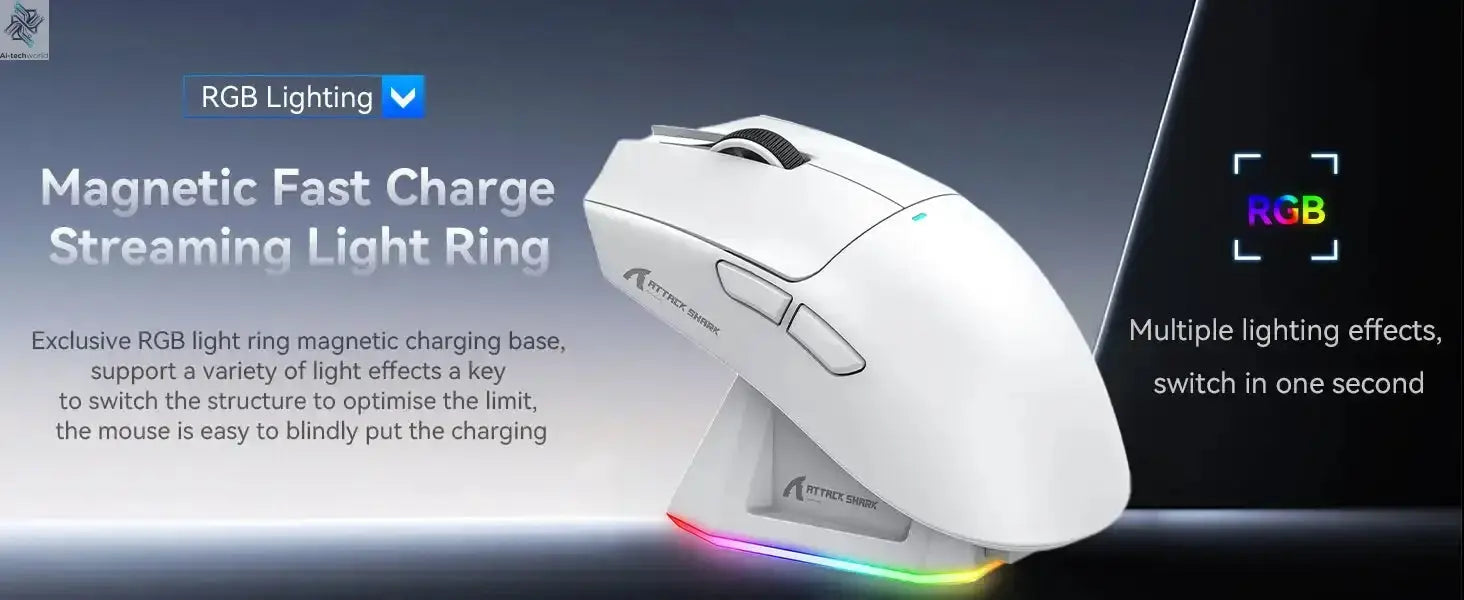 ATTACK SHARK X11 PixArt PAW3311 Three Mode Wireless Gamer Mouse Charging Dock Gaming Sensor, BT/2.4G Wireless Mouse Ai-TechWorld 
