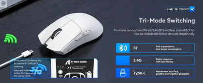 ATTACK SHARK X11 PixArt PAW3311 Three Mode Wireless Gamer Mouse Charging Dock Gaming Sensor, BT/2.4G Wireless Mouse Ai-TechWorld 