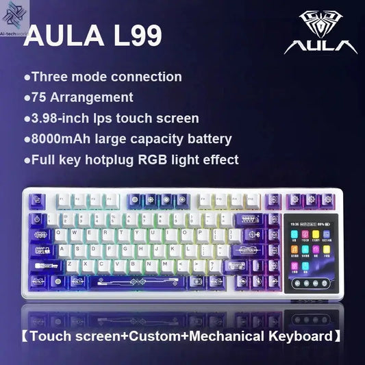 AULA L99 Intelligent Screen Mechanical Keyboard Bluetooth Wireless Tri-mode Night Gaming Laptop Keyboard 8000mAh Raindrop Switch Ai-TechWorld 